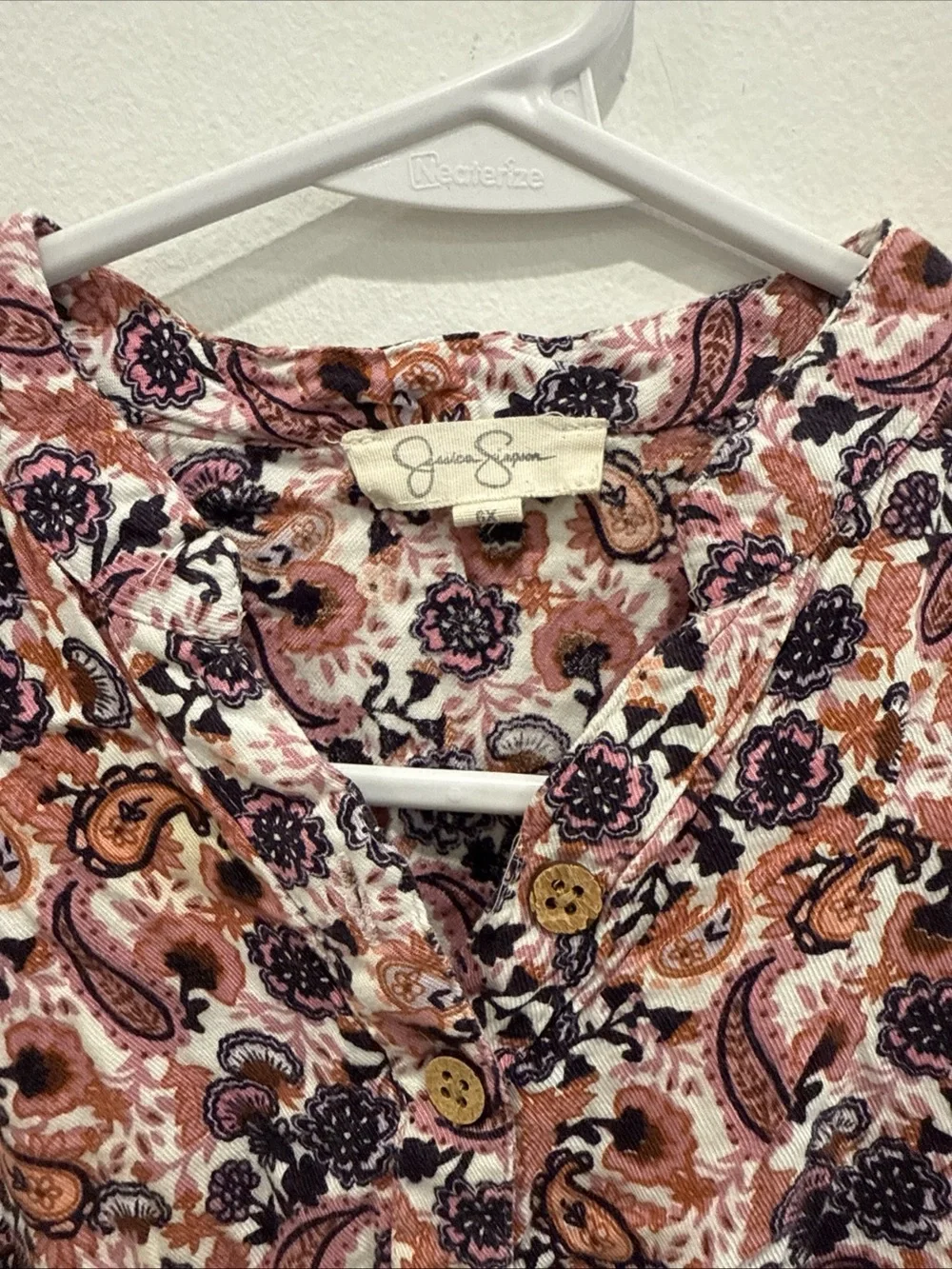 Jessica Simpson Pink Paisley Button-Front Smocked Tunic